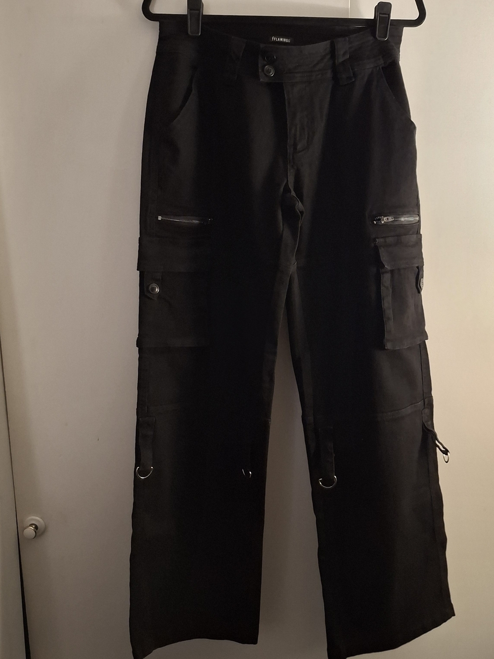Flamingo Women's Wide Leg Black Cargo Pants with Utility Pockets
